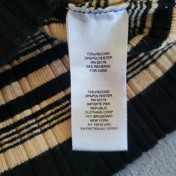 Y2K Tahari Stretch Top Black Gold Tan Textured Stripe | Size Large - Picture 6 of 6